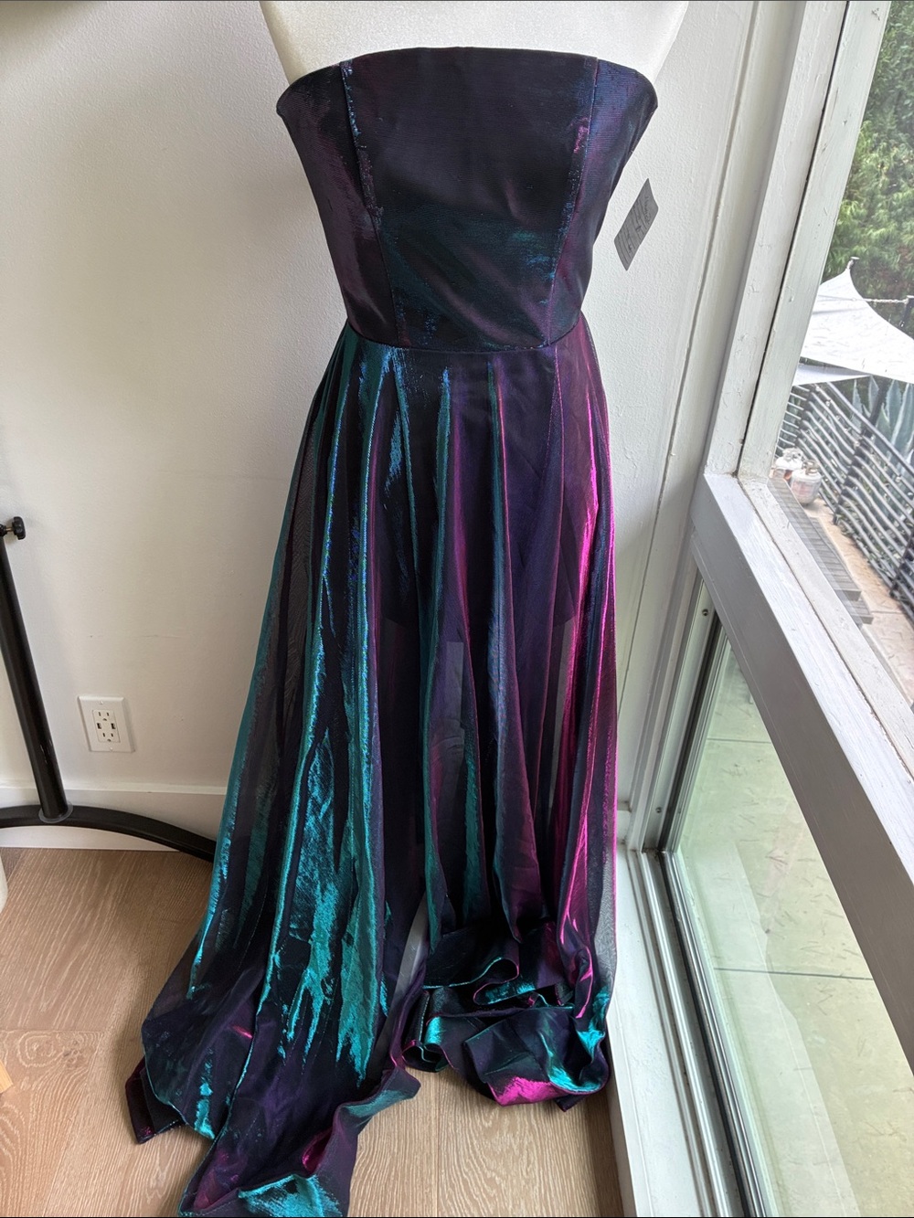 Strapless Iridescent Evening Gown in Teal and Magenta